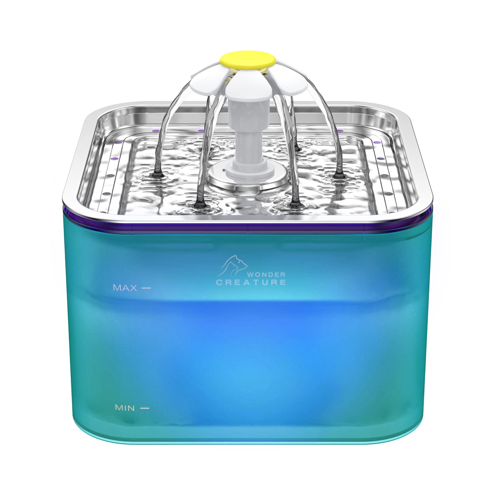 Crystal Cat Water Fountain Stainless Steel, 101oz/3L Pet Fountain with LED Light for Cats and Dogs (Green)