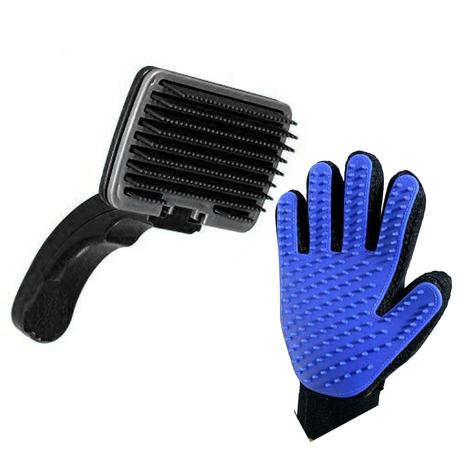 Woofy 2 In 1 Grooming & Deshedding Combo Pack For Dogs, Puppies & Cats With Plastic Slicker Brush And Hair Massager Grooming Glo