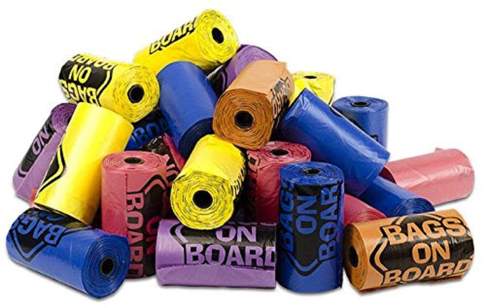 Bags On Board Strong, Leak Proof Dog Poo Pick-Up Bags, Rainbow, 60 Rolls (14 Bags In Each Roll)