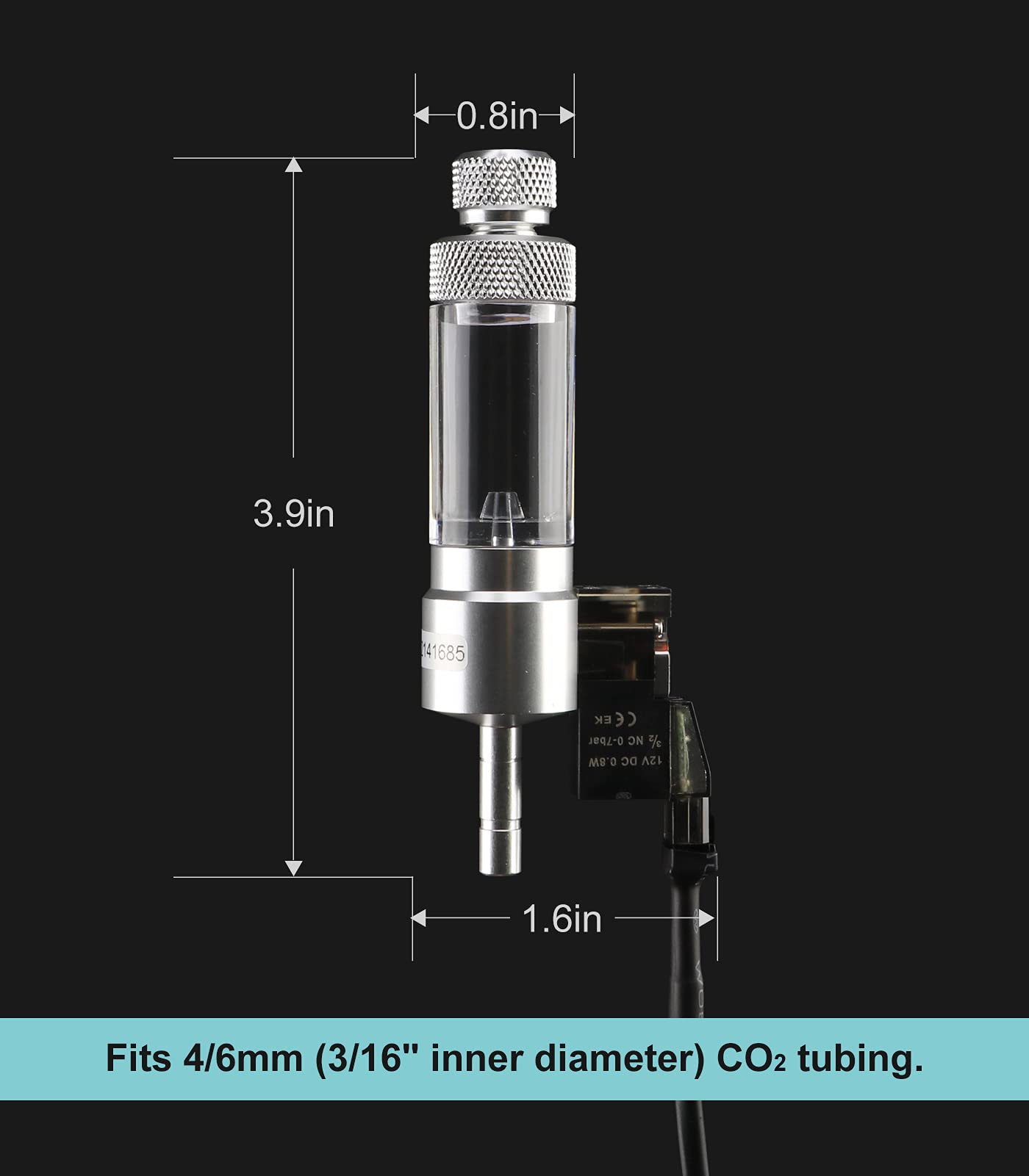 Clscea Co2 Bubble Counter With Solenoid Valve And Check Valve For Co2 Generator Regulator Planted Aquarium Quick-Plug Connection