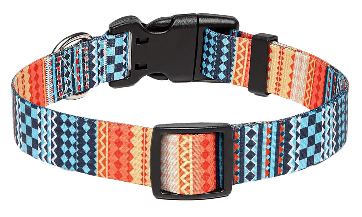 Mihqy Dog Collar With Bohemia Floral Tribal Geometric Patterns - Soft Ethnic Style Collar Adjustable For Small Medium Large Dogs (Bohemian Orange,Xs)