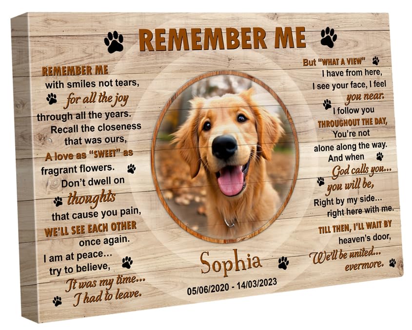 S101611 Dog Memorial Landscape Canvas Gift For Lovers, Remember Me Personalized With Picture Date For Mom Dad