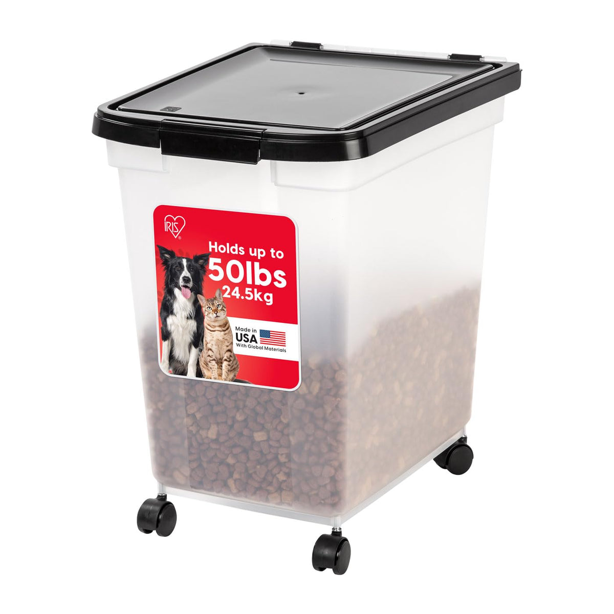IRIS USA WeatherPro Airtight Dog Food Storage Container, Up to 50 lbs, Removable Wheels, for Dog Cat Bird and other Pet Food Sto