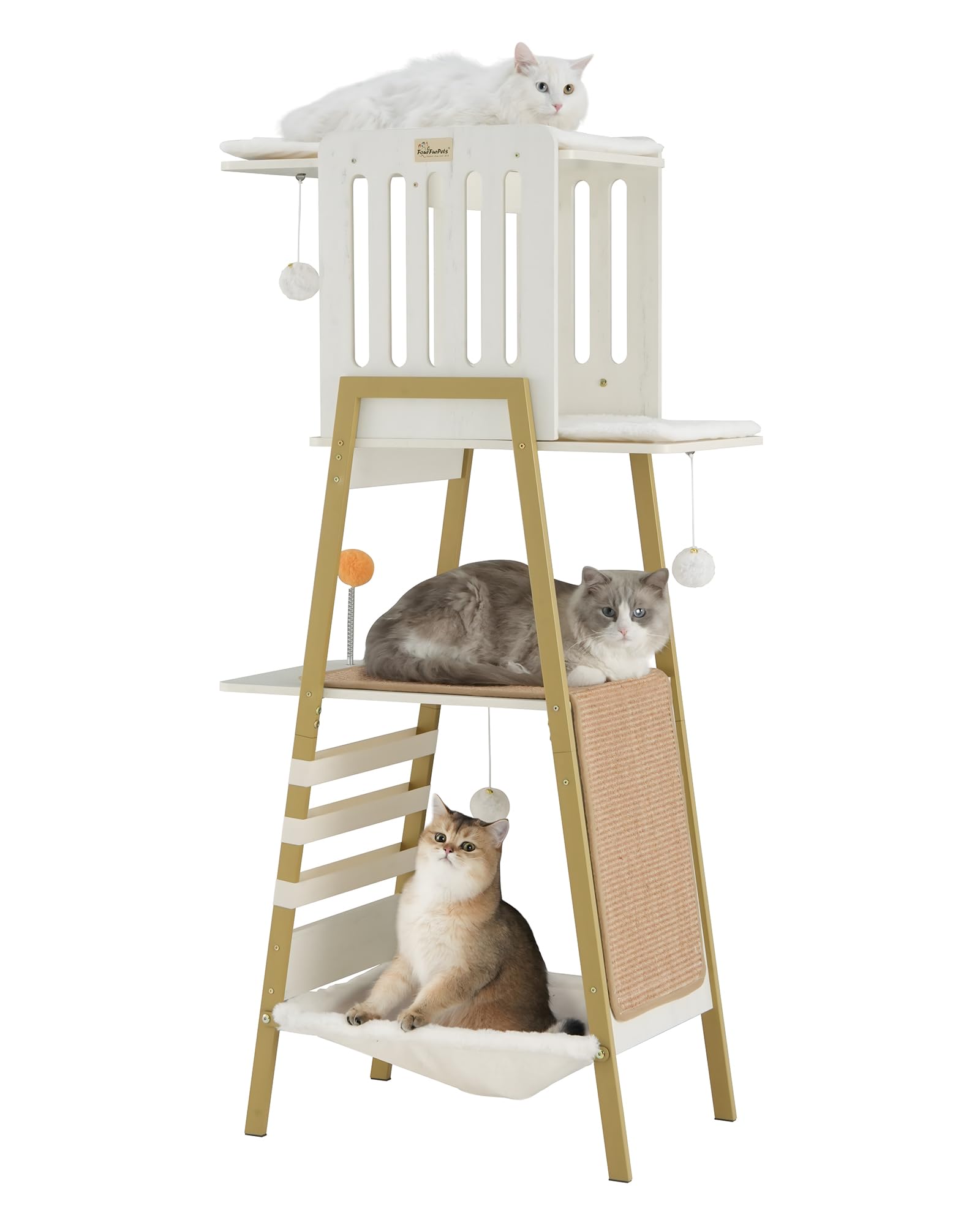 FourFurPets Modern Cat Tree, 58-Inch Cat Tower for Large Cats, Maine Coon Cat Tree with Scratching Board, Large Perch, Hammock a