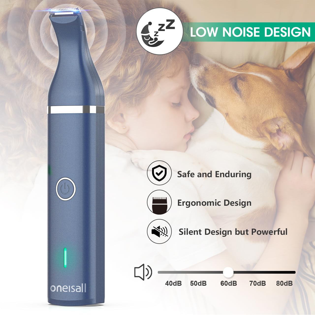 Oneisall Dog Clippers With Double Blades,Cordless Small Pet Hair Grooming Trimmer,Low Noise For Trimming Dog'S Hair Around Paws,