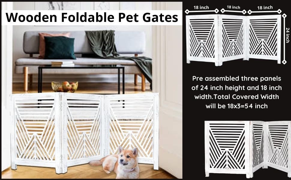 Lightnpro Geometric Wooden Pet Gate - Foldable Freestanding Safety Gate for Dogs, Puppies & Small Pets, Indoor Fence for Stairs,