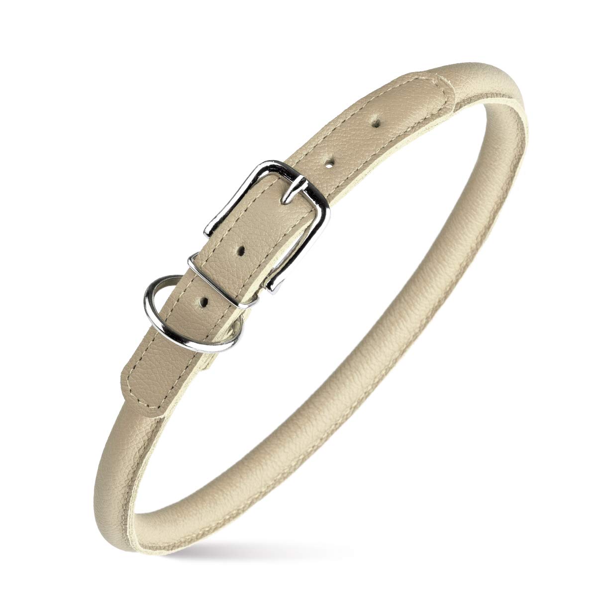 Dogline Rolled Leather Dog Collar - For Small, Medium And Large Breeds - Soft And Padded Round Luxury Design 1/2-Inch Wide Soft 
