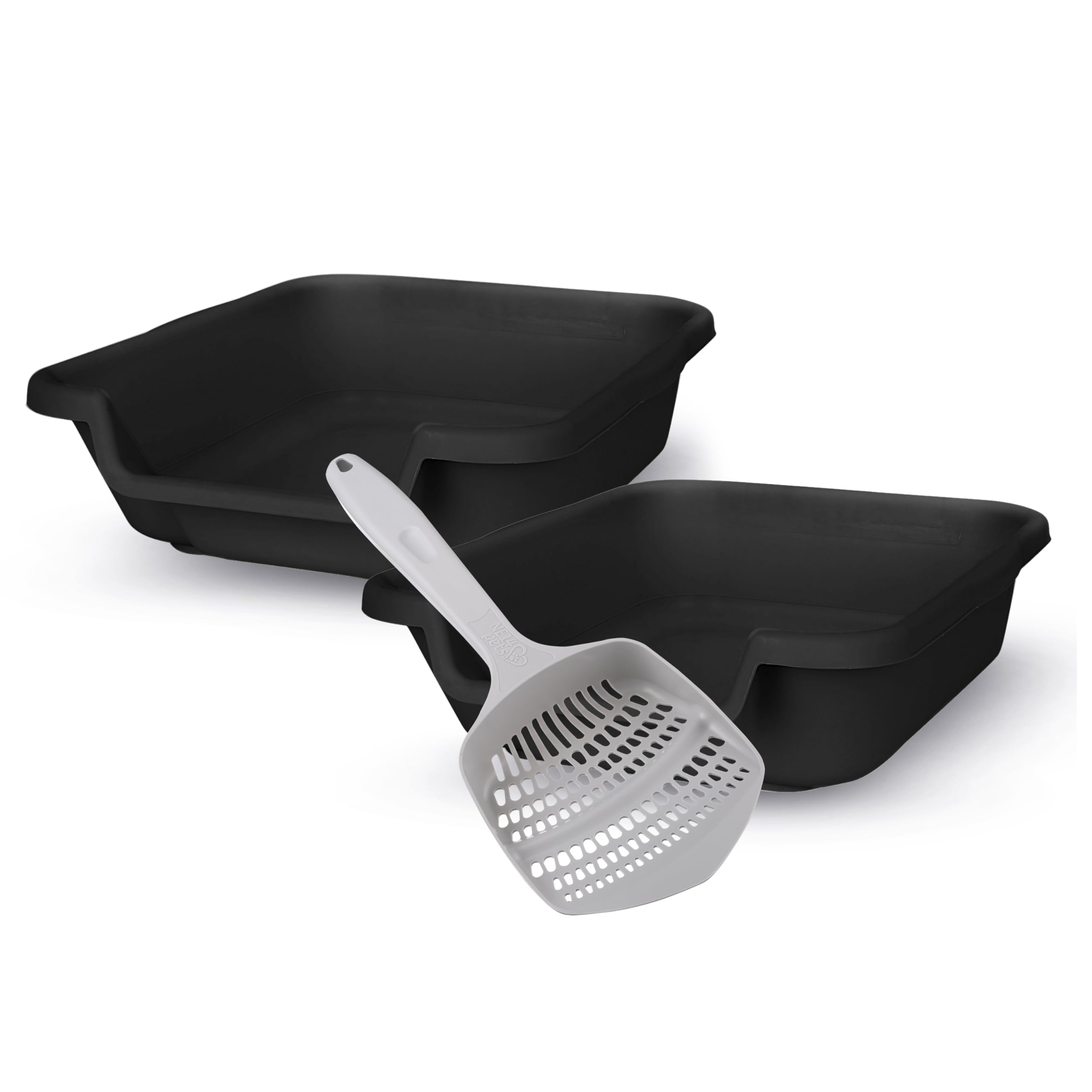 Kittygohere Senior Cat Litter Box 2 Pack, Small Black Low Entrance Kitty Litter Box, Sized For Cats Comfort, Perfect For Senior 