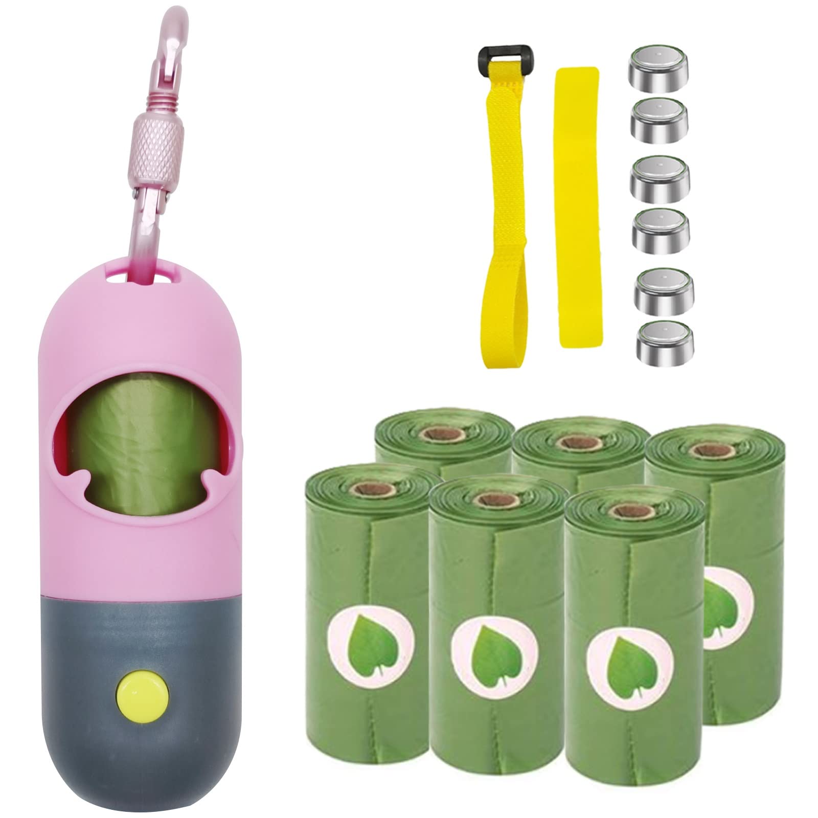 Dog Poop Bag Dispenser With Led Flashlight Poop Bags Holder With 7 Rolls Green Dog Waste Bagspet Garbage Bags Carrier With Carab