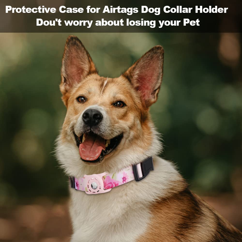 Konity Airtag Dog Collar, Compatible With Apple Airtag, Polyester Pet Cat Puppy Collar With Silicone Airtag Holder For Small, Medium, Large, & Extra Large Dogs, Pink Rose, S: 9.8''-15.7'' Neck