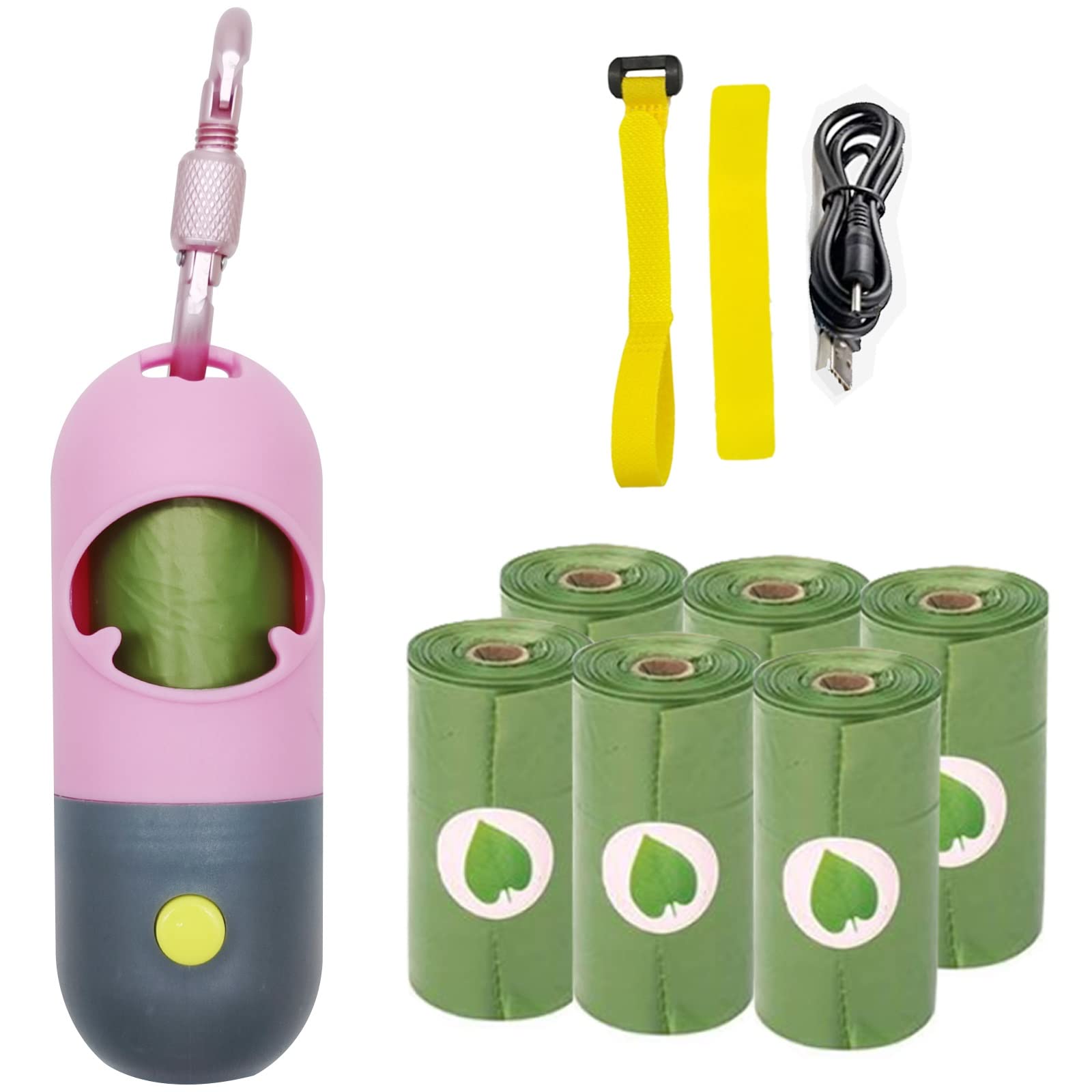 Dog Poop Bag Holder With 7 Rolls Of Green Dog Waste Bags Poop Bag Holder With Rechargable Battery & Usb Cable Poop Bag Dispenser