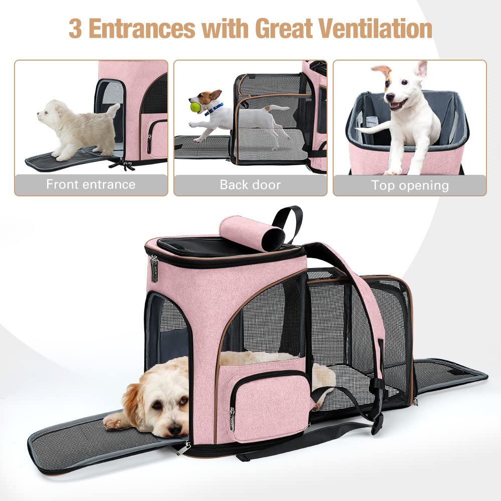 Lekereise Pet Carrier Backpack Expandable Cat Backpack For Small Dogs Cats, Dog Backpack Bag With Breathable Mesh, Pink