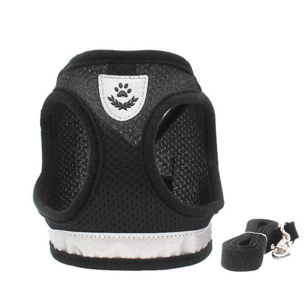 FEimaX Dog Harness and Leash Set for Walking, Soft Mesh Adjustable Easy Control Lightweight Cat Vest Harnesses with Reflective Strips, Escape Proof Small Dogs Cats Vests (Black, X-Large) -Like New