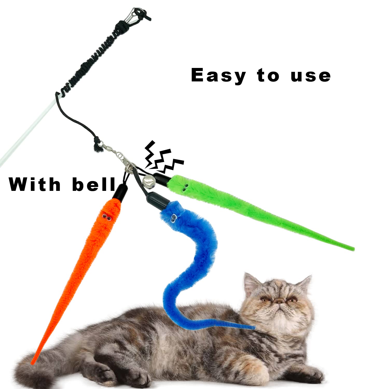 CATENESS Cat Worm Toy Refills, 20 Pieces Cat Wand Attachments Worms Toy for Indoor Cats (A)