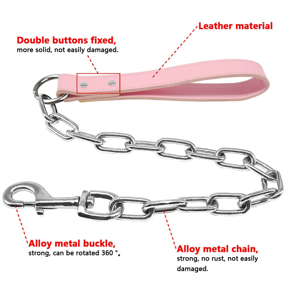 Didog 28 inch Length Heavy Duty Anti-bite Dog Giant Chain Leash with Leather Handle