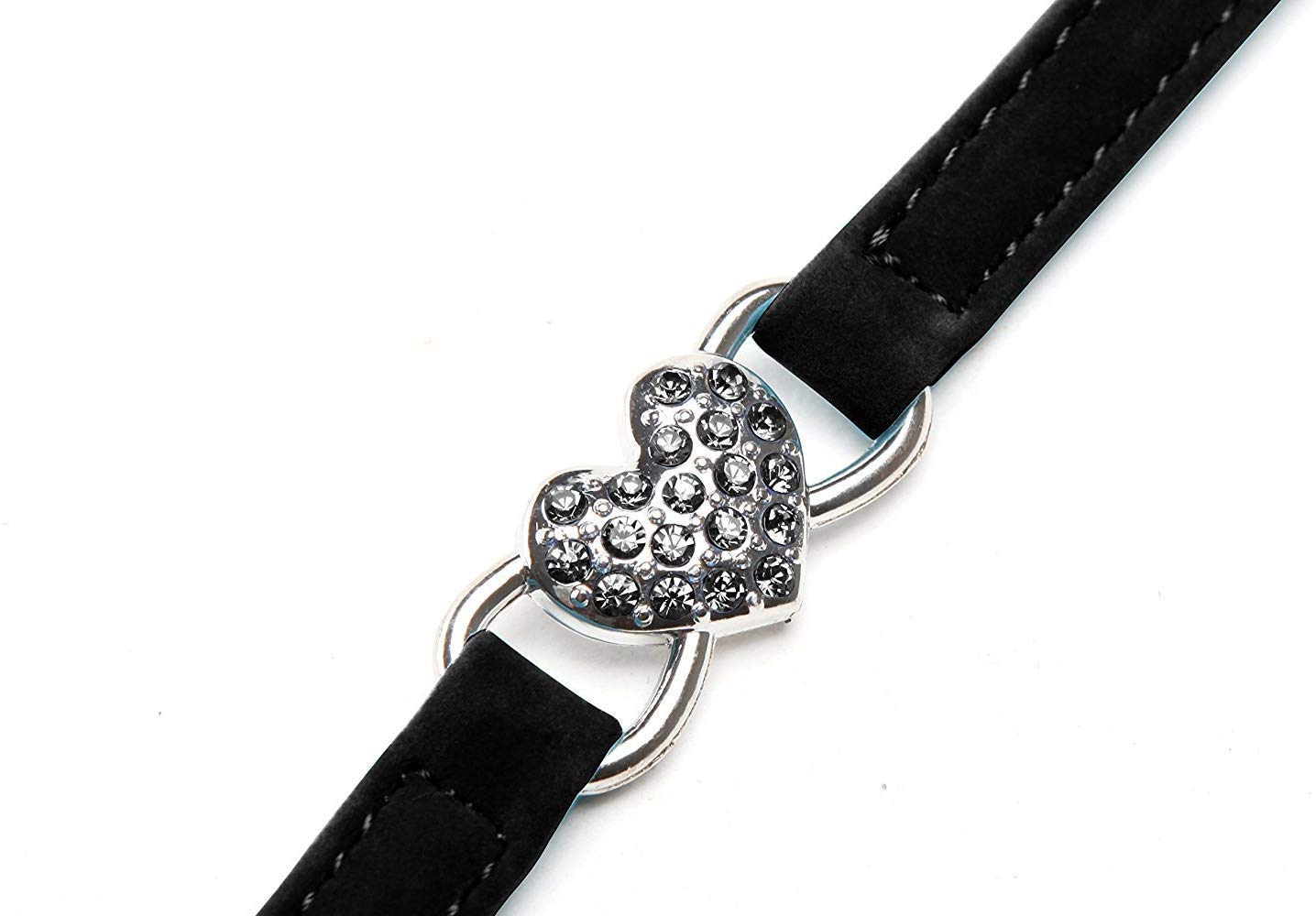 Chukchi Pink Soft Velvet Safe Cat Adjustable Collar With Crystal Heart Charm And Bells 8-11 Inches(Black+Red)