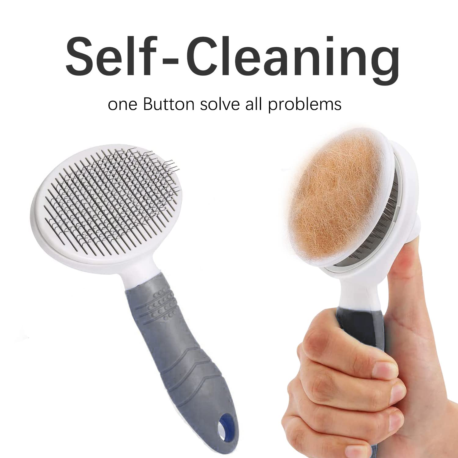 Cat Self Cleaning Slicker Brush, Pets Skin Friendly Cats Hair Brushes For Shedding One Button To Gentle Remove Loose Undercoat All Hair Type Slicker Massage Grooming Tool-Upgraded