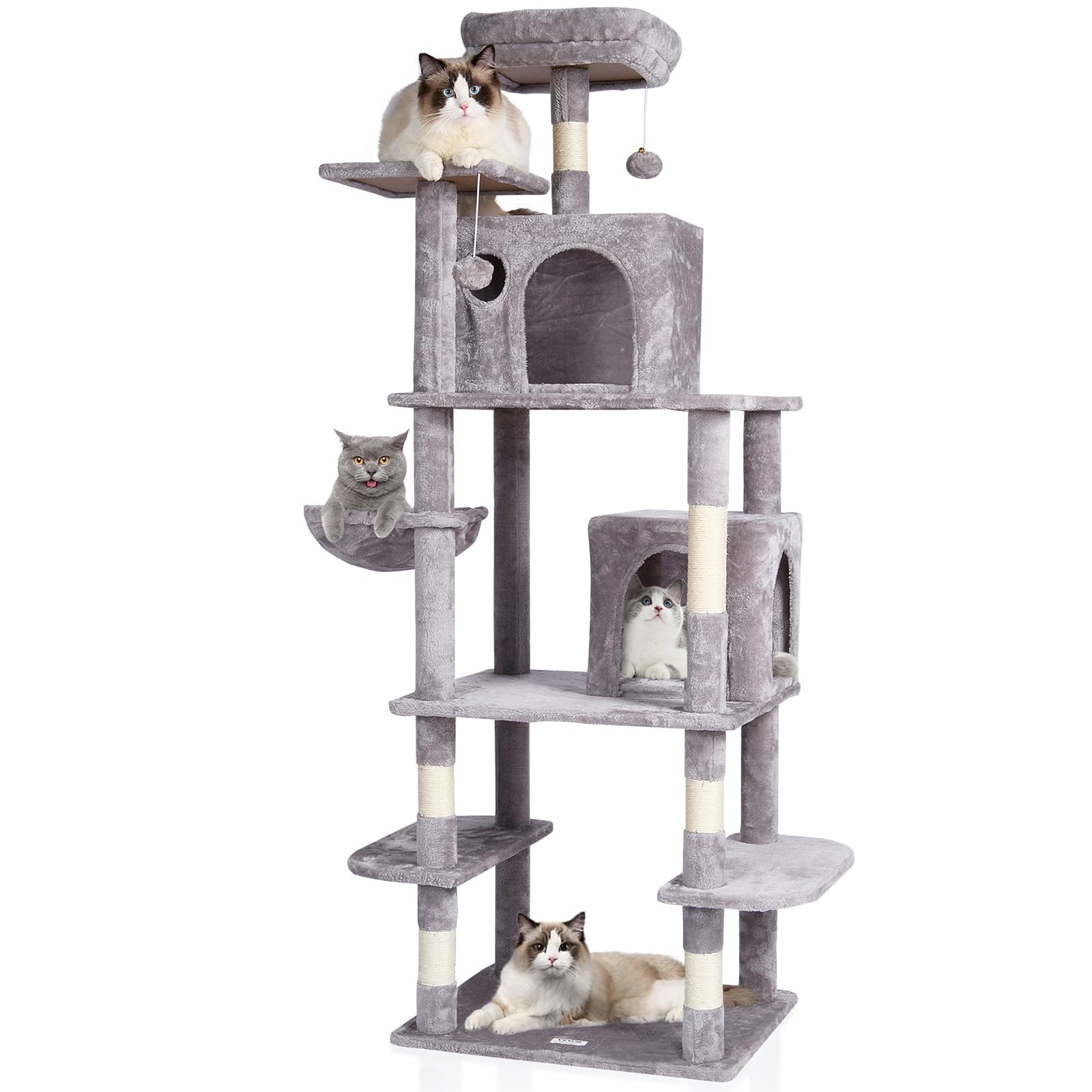 VEVOR Cat Tree 68.5 Cat Tower with Cat Condos Sisal Scratching Post Light Grey