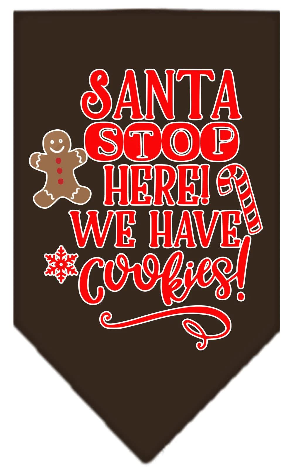 Christmas Pet and Dog Bandana Screen Printed, "Santa, Stop Here! We Have Cookies!" Navy Blue Small