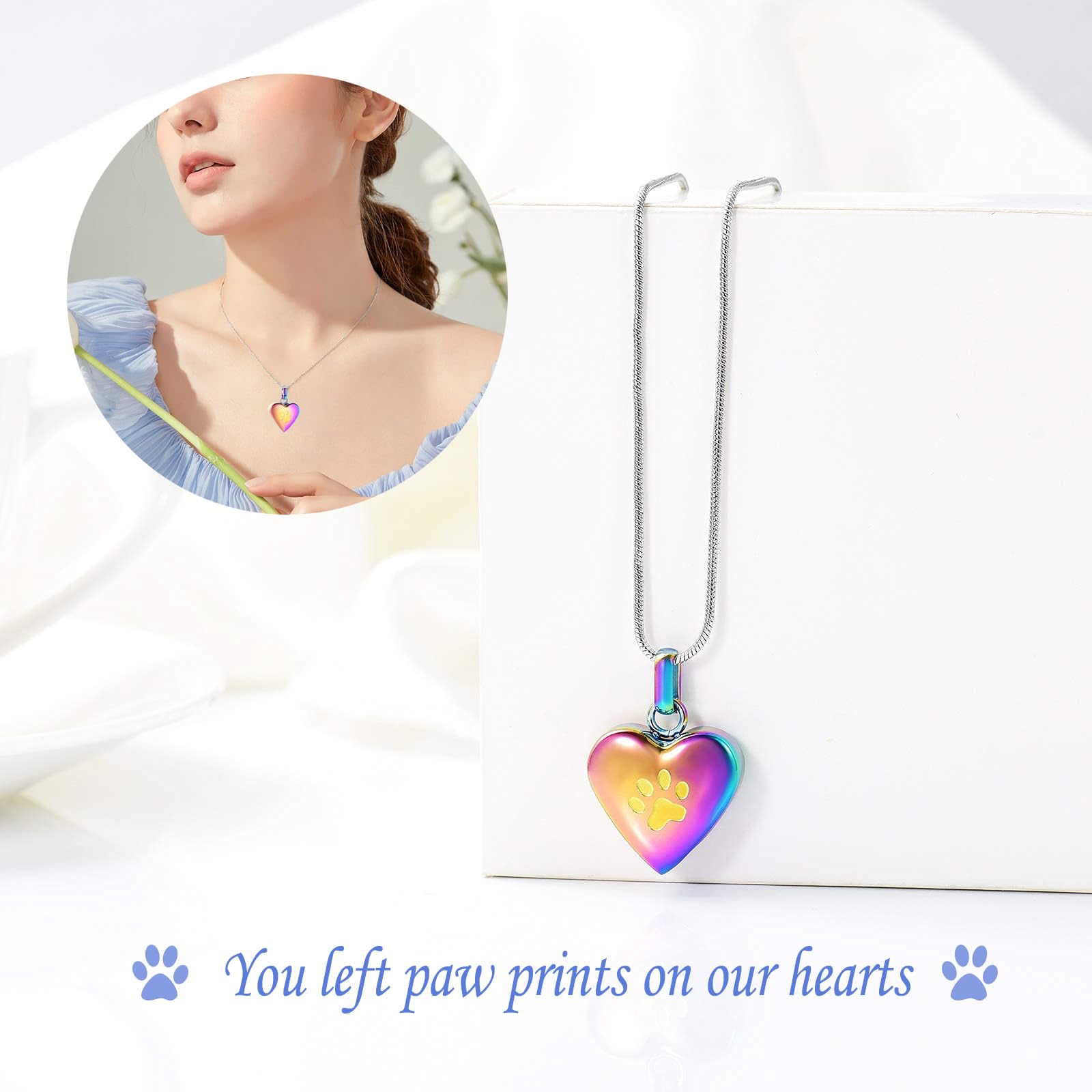 Zeqingjw Pet Cremation Jewelry - Paw Print & Heart Urn Pendant Necklace Memorial Keepsake For Dog'S & Cat'S Ashes (Colorful-1)