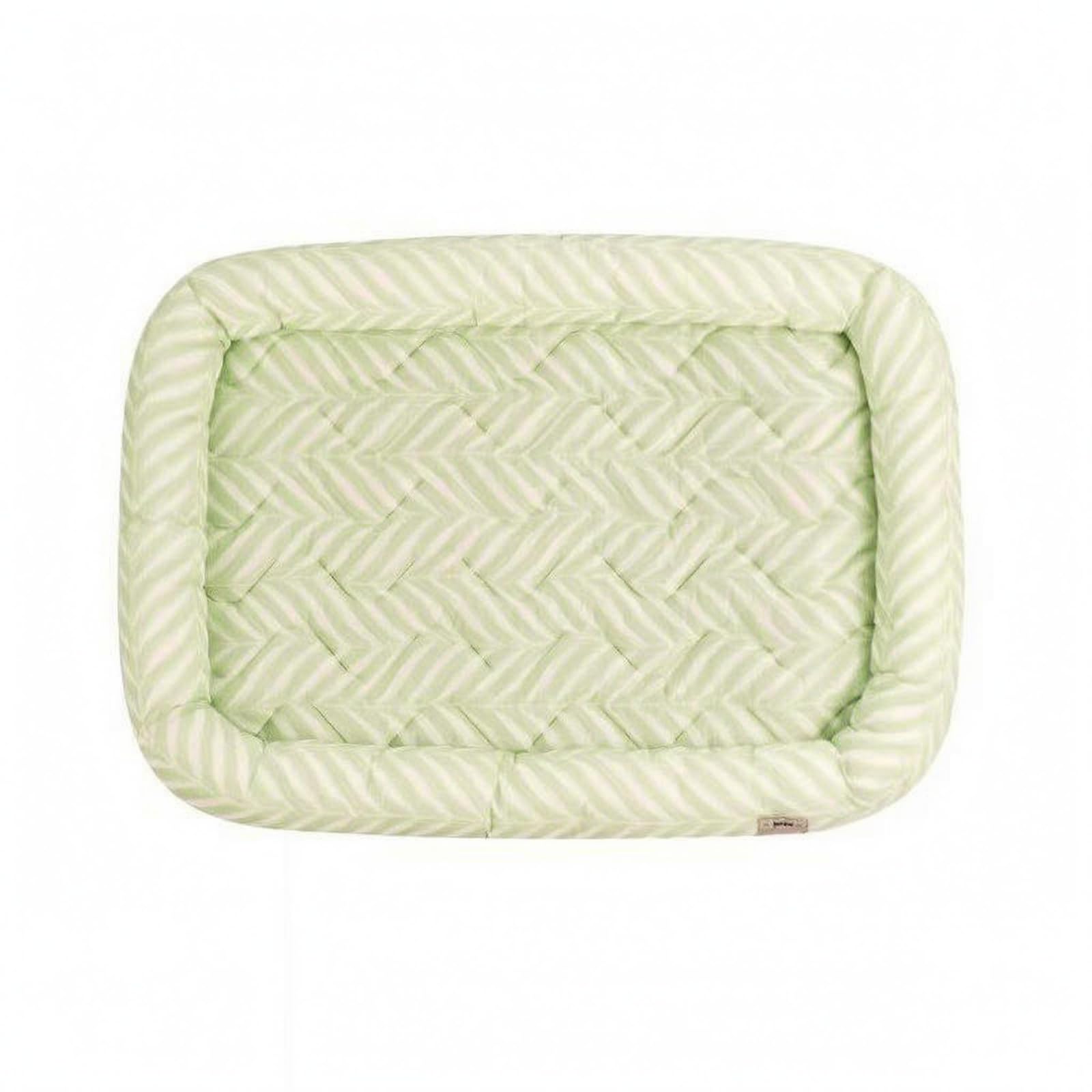 Merishopp Padded Raised Border Pet Mat Leaf Stripe Pattern Quilted Pet Mat Soft Textile Sleeping Pad Silky for Pets, Green, L | 