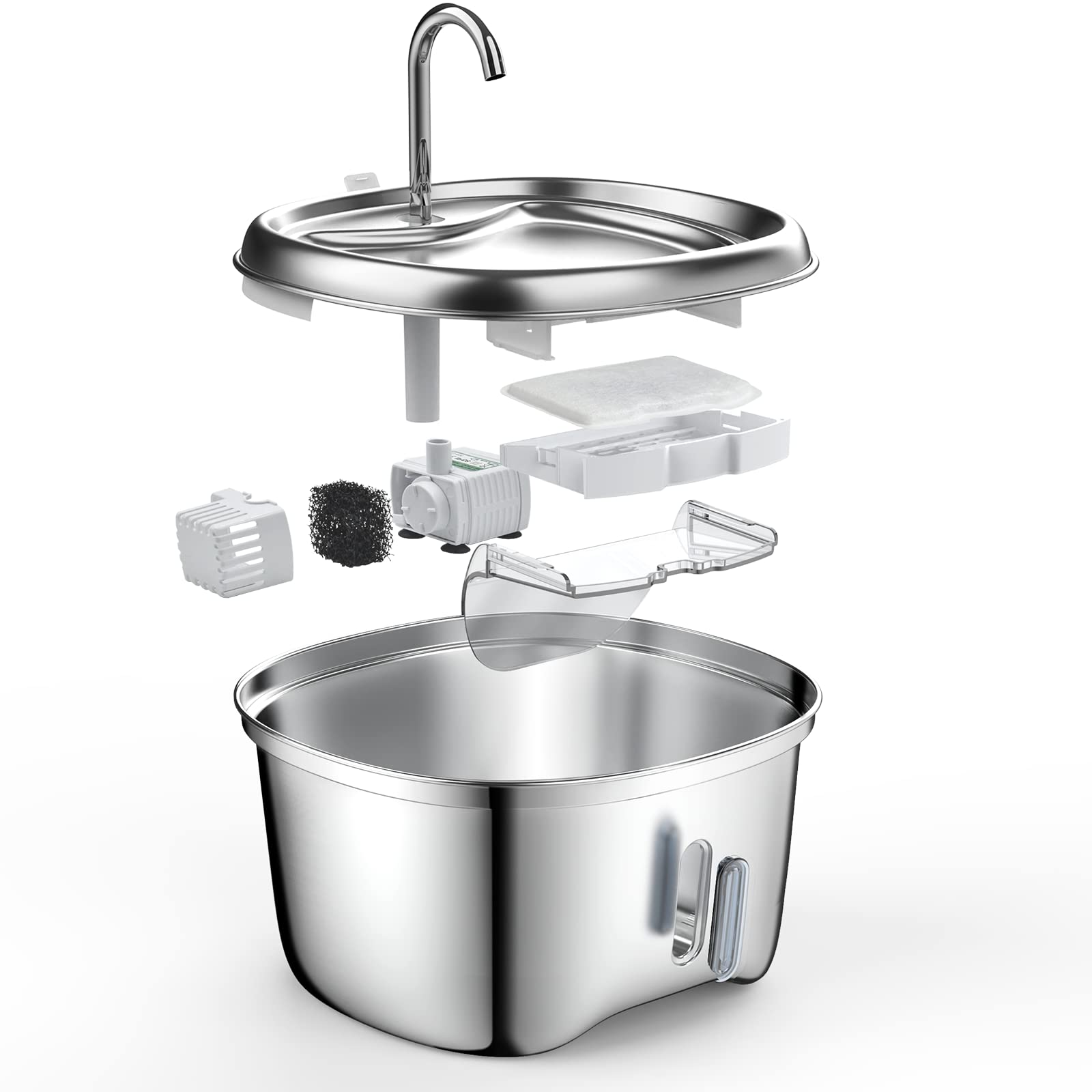 ZeePet Stainless Steel Cat Water Fountain Filter Replacements - 120oz/3.5L (Pump x4, Carbon Resin x8)