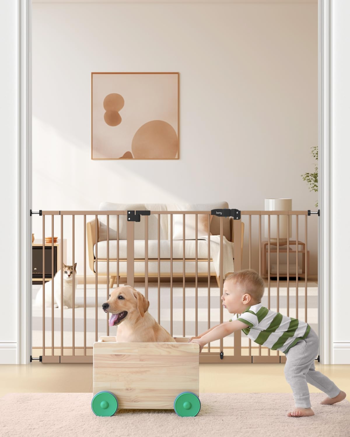 keny 29-55 Extra Wide Baby Gate, Pressure Mounted No Drilling Dog Gate for Stairs Doorways, Easy Walk Through Safety Gate for Ba