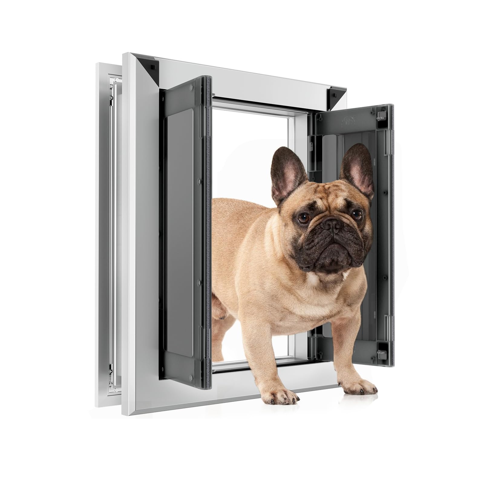 Fingerping Aluminum Large Dog Door For Exterior Door,Strong Double Magnetic Flaps,Heavy-Duty Dog Door For Medium Dog Up To 40Lbs