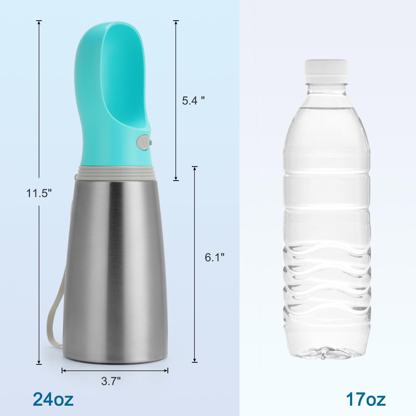 Anipaw Portable Dog Water Bottle 24 OZ, Stainless Steel Leak Proof Dispenser for Travel, Hiking, Walking - Silver Blue
