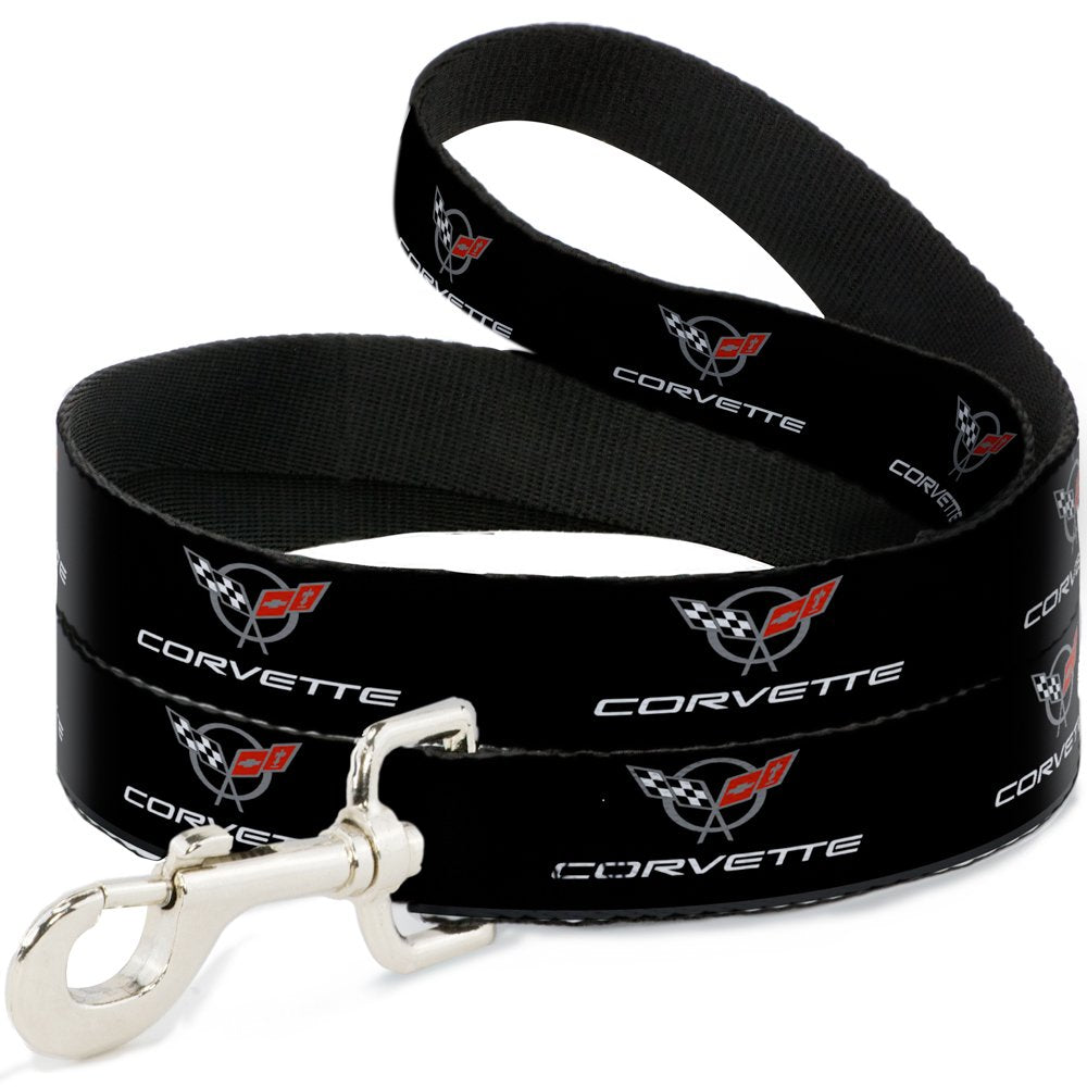 Dog Leash Corvette C5 Logo Black Gray White Red Repeat 6 Feet Long 1.0 Inch Wide