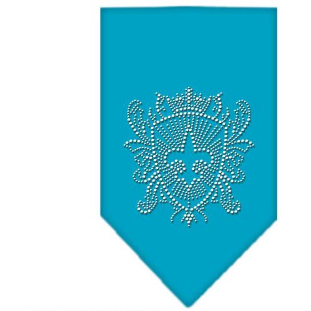 Pet and Dog Bandana Rhinestone, Fleur De Lis Shield Turquoise Small