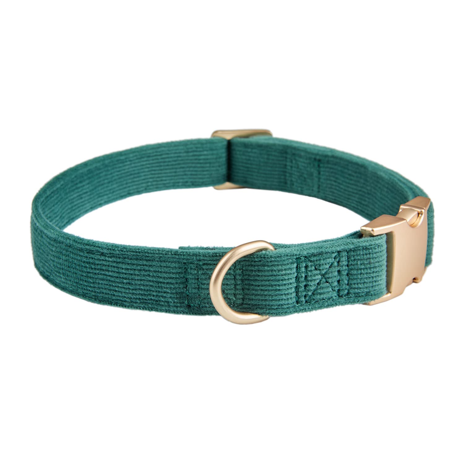 Petiry Soft Corduroy Fibric Dog Collar with High Grade Metal Buckle, for Small Dogs.(Green,Small:10-15'')