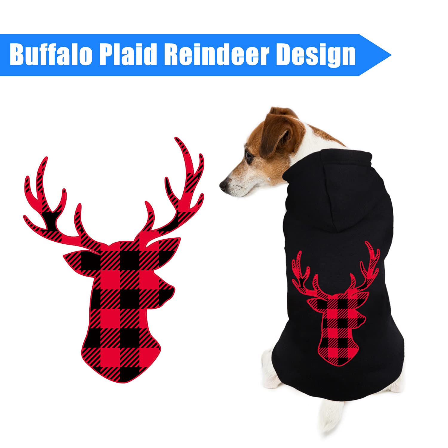 Dog Hoodie Sweater For Dogs Pet Clothes Buffalo Plaid Dog Hooded Sweatshirt Warm And Soft Breathable Cozy(Reindeer&S)