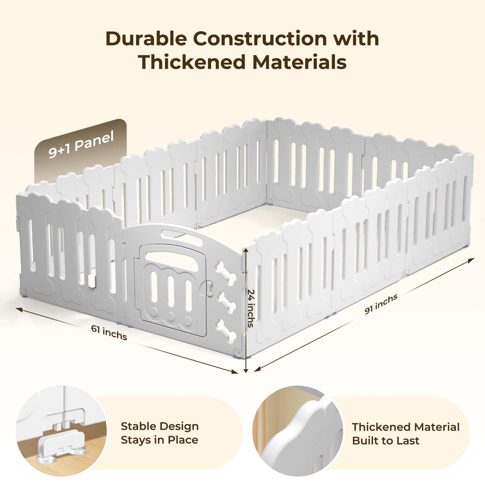 Lucky Muffin Dog Playpen With Door & Whelping Box, 10-Panel Lightweight Plastic Fence For Small To Medium Pets, Indoor/Outdoor U