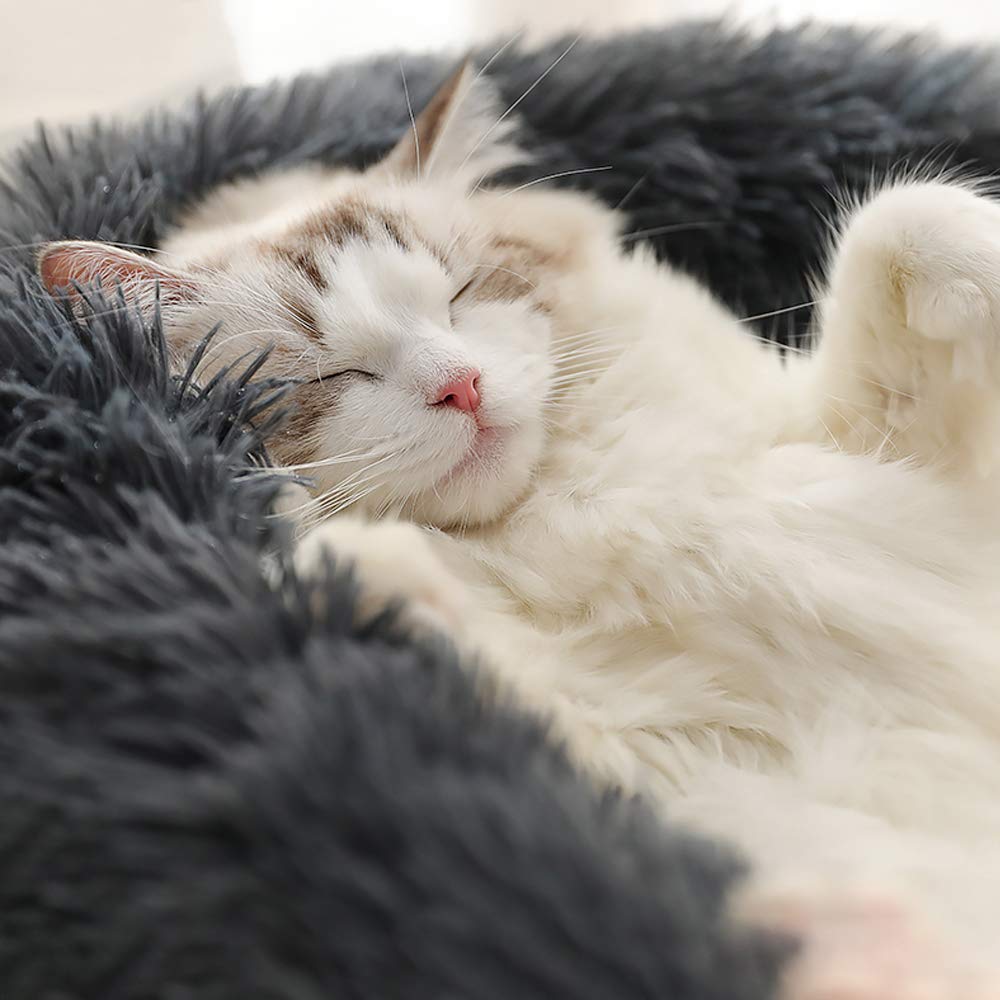 Bodiseint Faux Fur Dog Bed Cat Bed,Shag Round Anti-Anxiety Pet Calming Bed Doughnut Cuddler For Medium Large Puppy Dog Cat Kenne