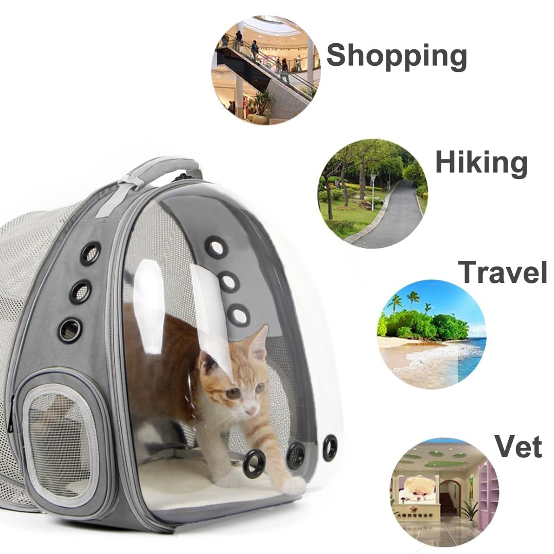 Back Expandable Cat Backpack, Fit Up To 12 Lbs, Space Capsule Bubble Window Pet Carrier Backpack For Cat And Small Puppy Grey