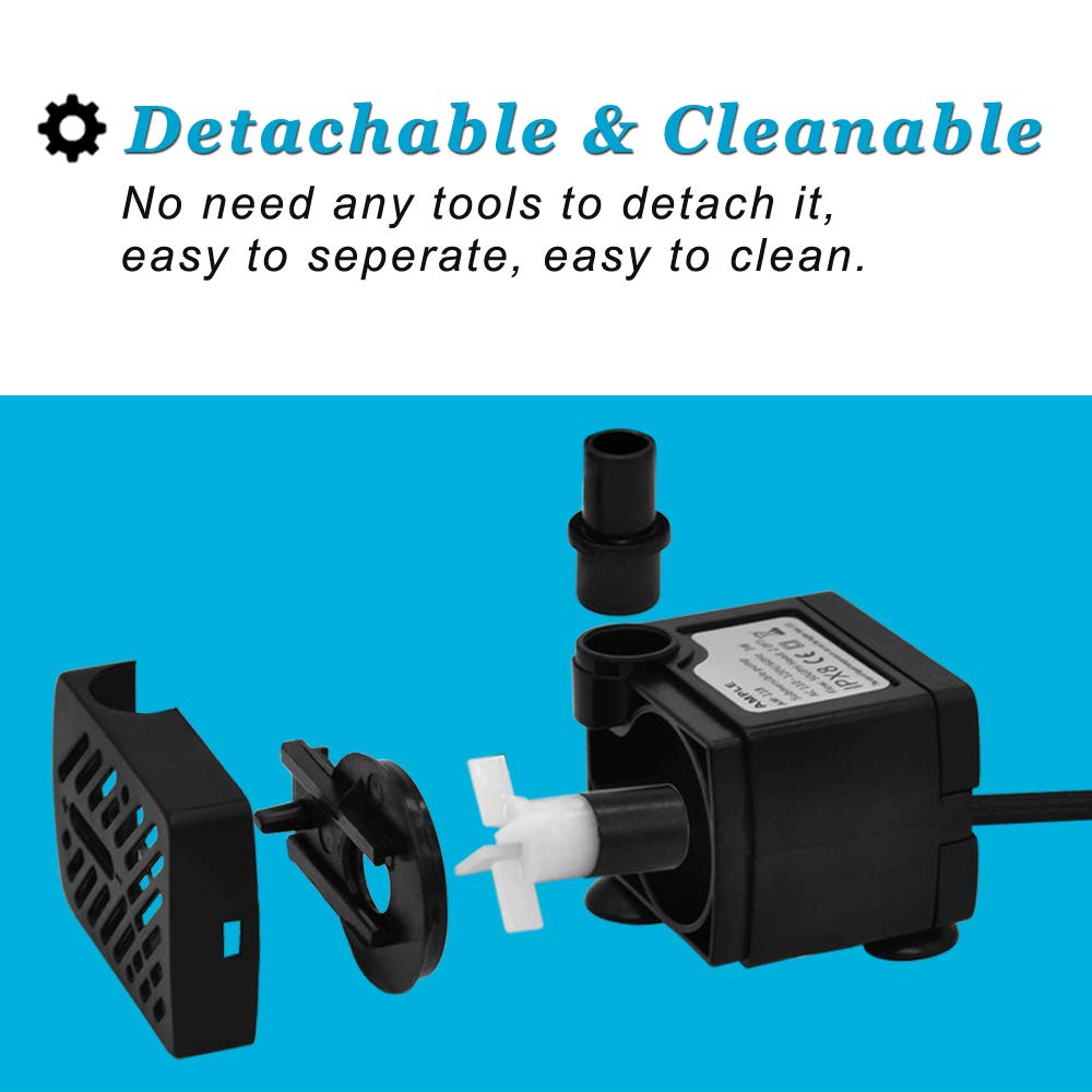 DOMICA Mini Submersible Water Pump 3W 50GPH for Aquariums, Fountains, Black