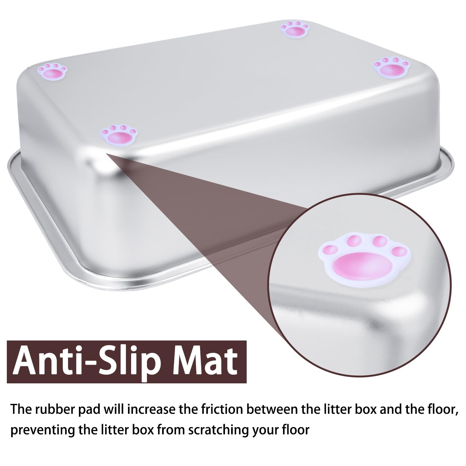 Small Stainless Steel Litter Box for Kittens, 15.5''  11.6''  4'' Metal Litter Box for Kitten Rust-Proof, Non Stick, No Smell, E