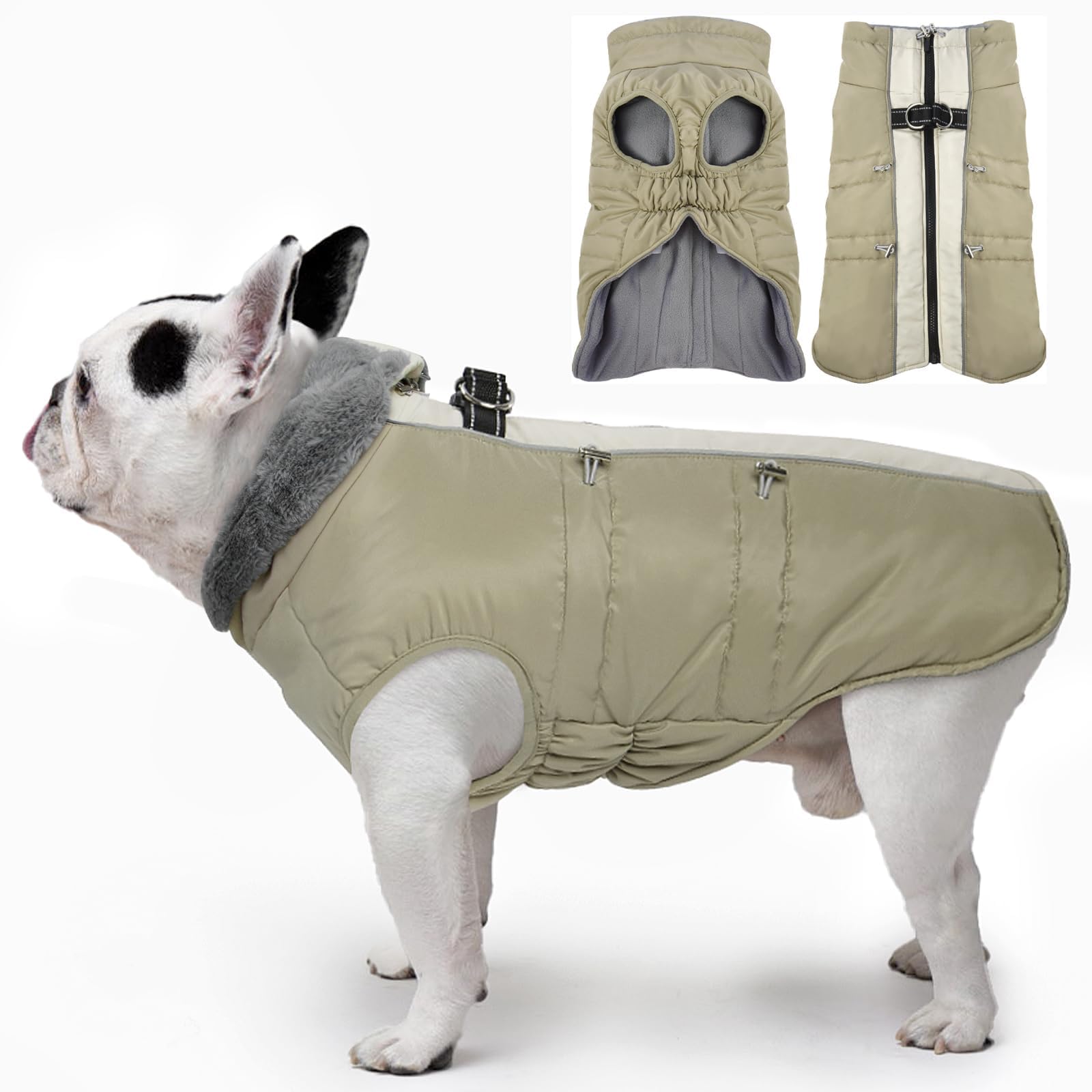 IKIPUKO Dog Coat Dog Winter Jacket-Large, Warm Zip Up Snowsuit Dog Harness Vest Reflective Water-Resistant Dog Coat Dog Snow Jac