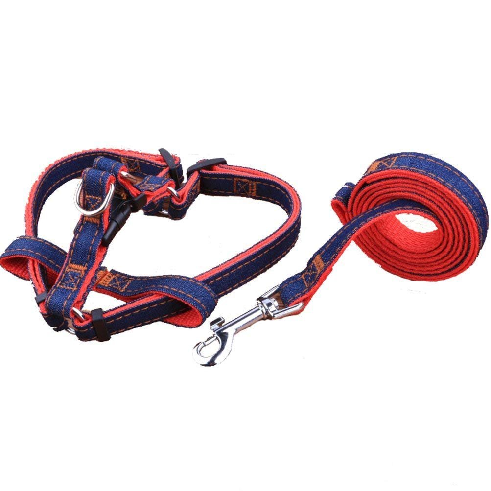 Hypeety Dog Denim Leash Harness Adjustable Heavy Duty Durable Dog Collar No-Pull For Training Walking Running, Good For Large Medium Small Dog (L (11.81'-17.77' Chest Girth))