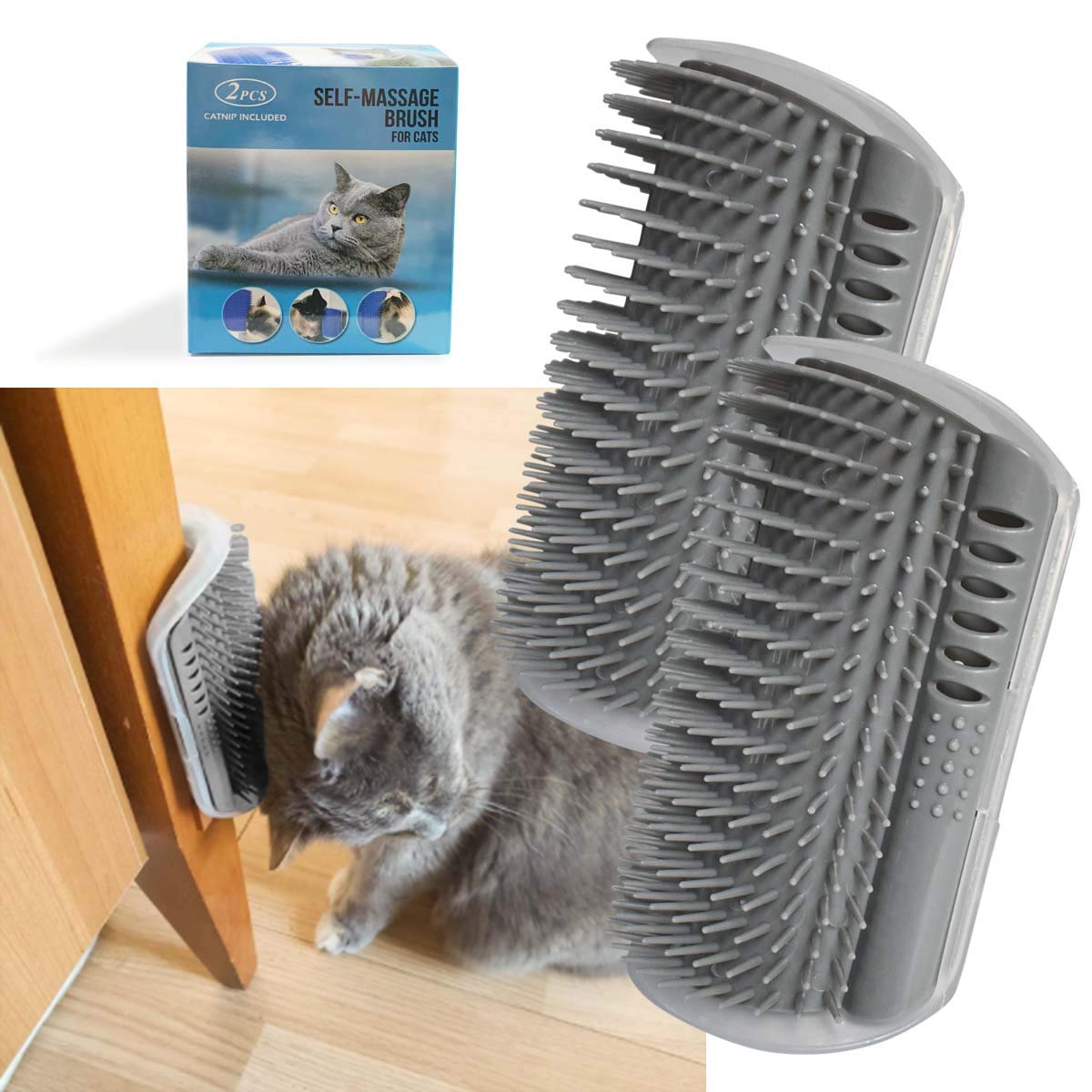 Yuntop 2 Pack Softer Self Groomer With Catnip Wall Corner Massage Comb Scratcher Grooming Brush Tool For Long & Short Fur Kitten Cats Dogs