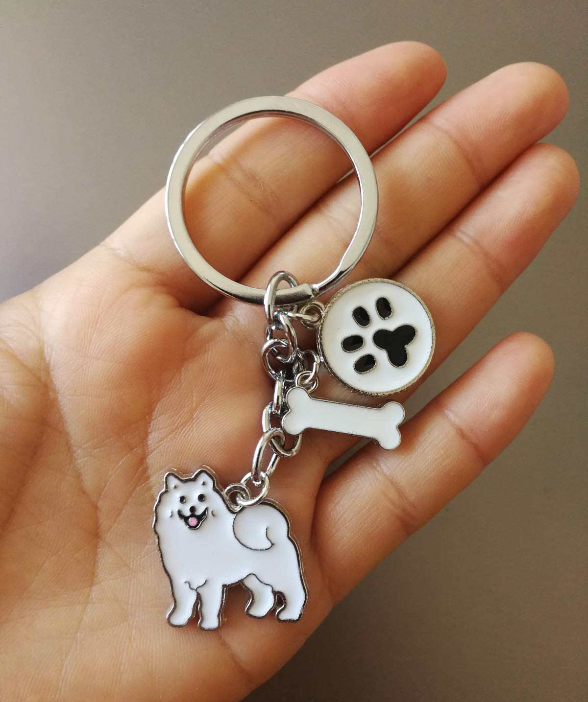 Harikaji Dog Keychain Ring, Cool Cute Pet Dog Keyring Bag Charm Mini Metal Key Ring Keyfob (Samoyed)