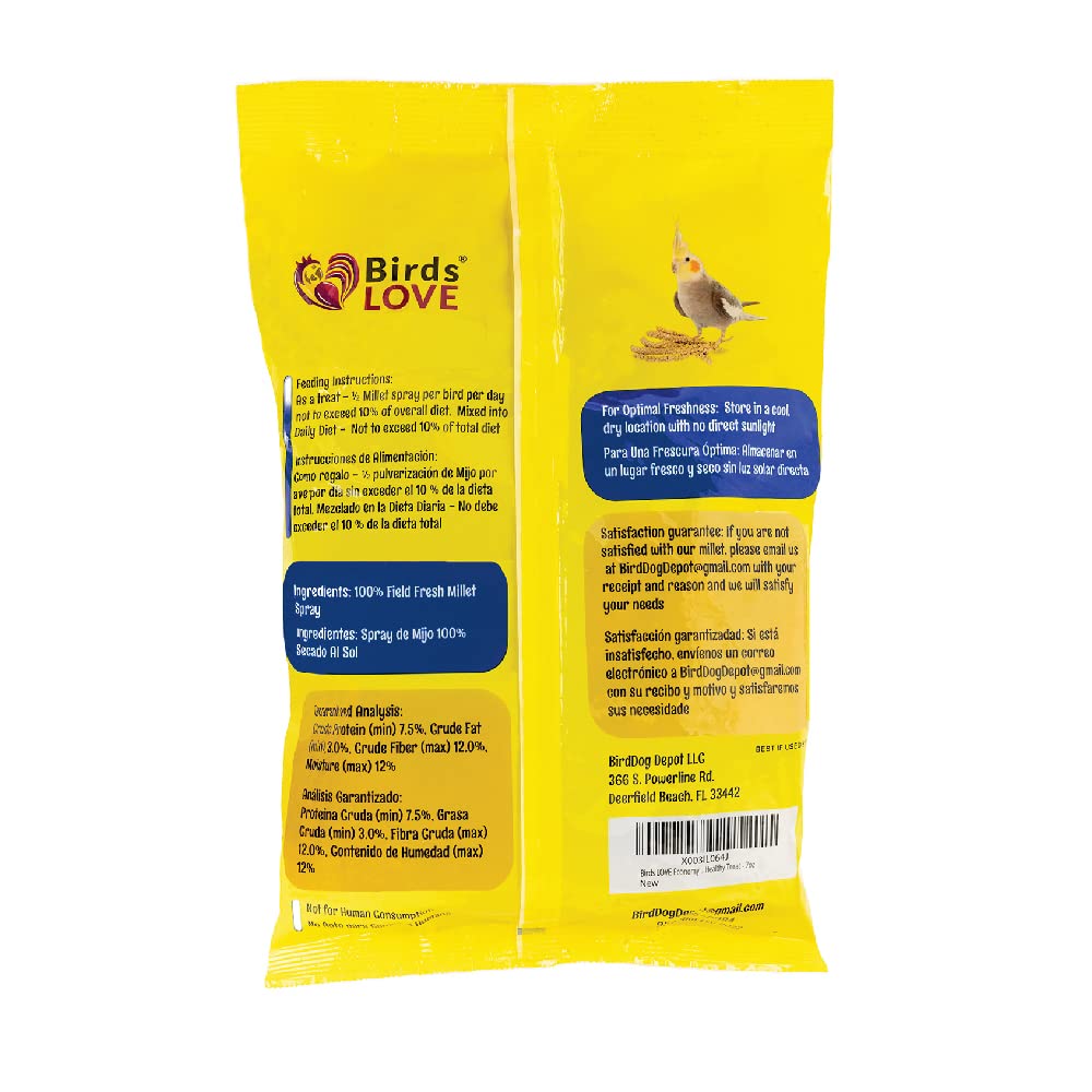 Birds LOVE Economy Special Spray Millet GMO-Free (No Stems Only Edible Tops) for Birds Cockatiel Lovebird Parakeet Finch Canary