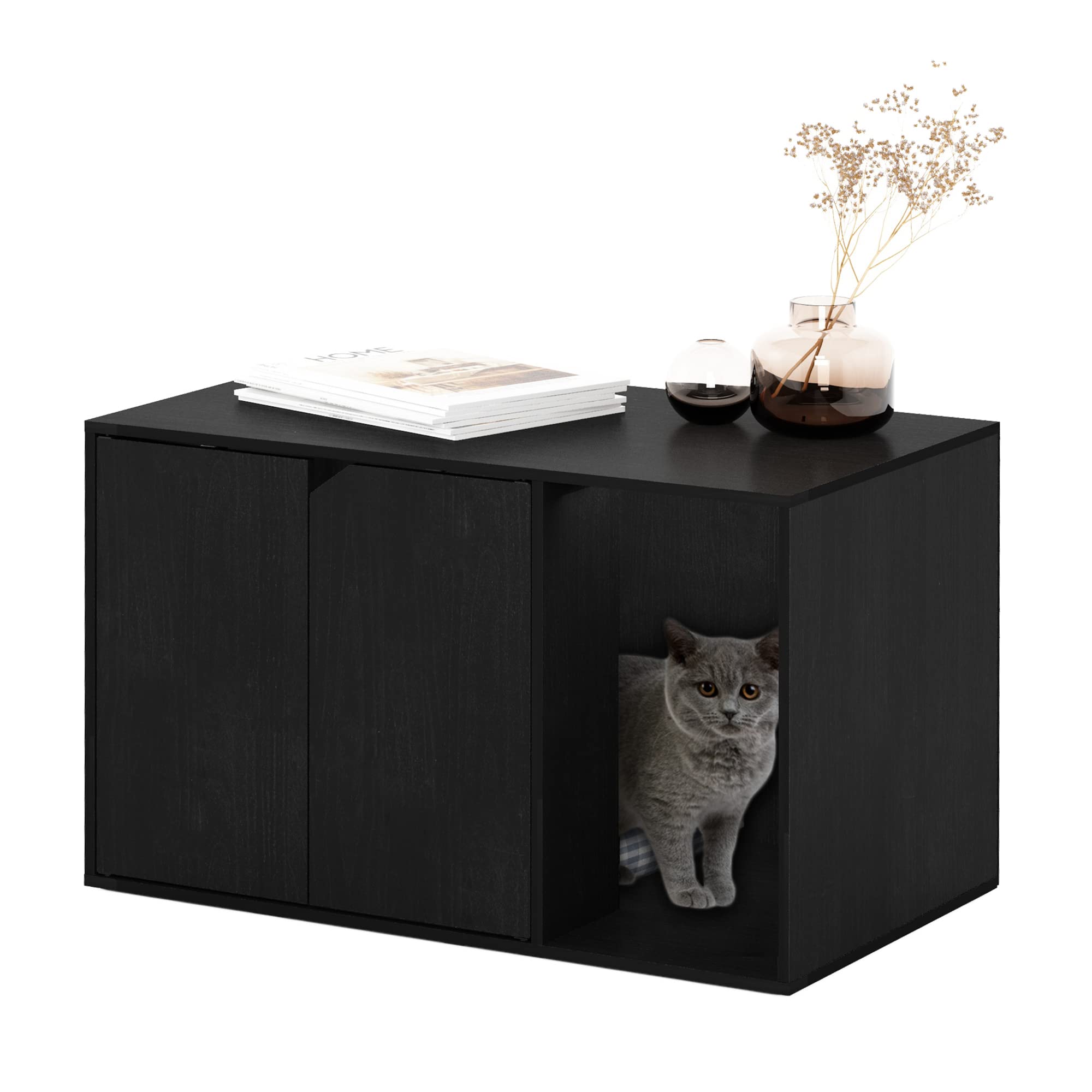 Furinno Peli Large Litter Box Enclosure, Americano – Stylish Cat Furniture for Discreet Pet Care
