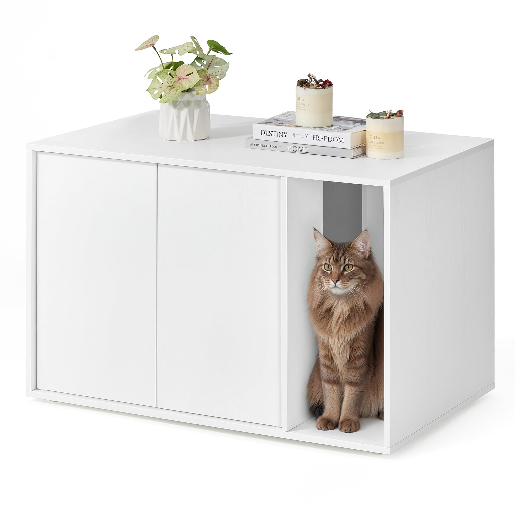 Songmics Home Superfast Toolless Assembly, Cat Litter Box Enclosure, Cat House, For Large Cats, Push-To-Open Doors, Display Side