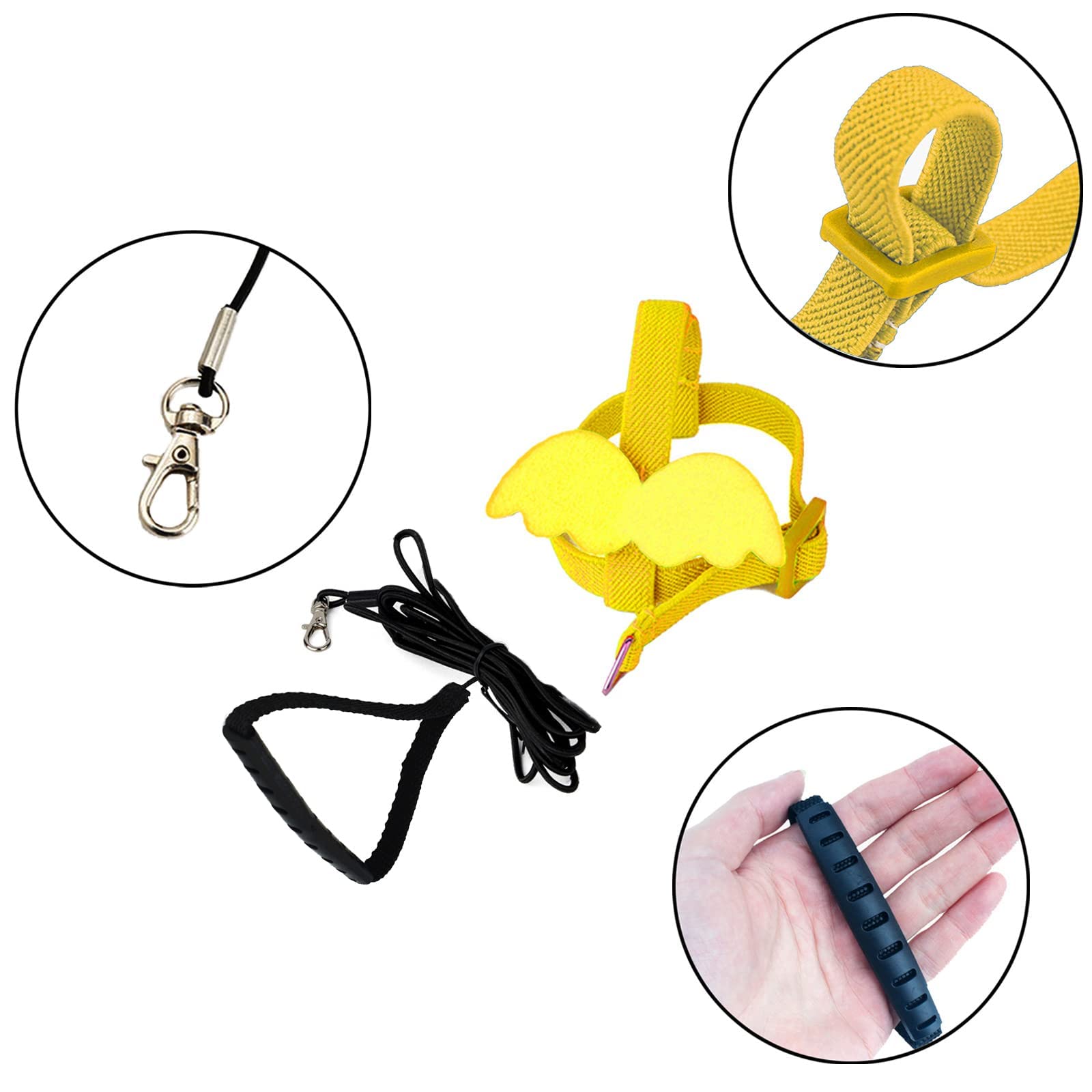 Dnoifne Pet Parrot Bird Harness And Leash, Adjustable Training Design Anti-Bite, Bird Nylon Rope With Cute Wing For Parrots, Suitable For Scarlet, Keck, Mini Macaw And Same Size Birds (Yellow)