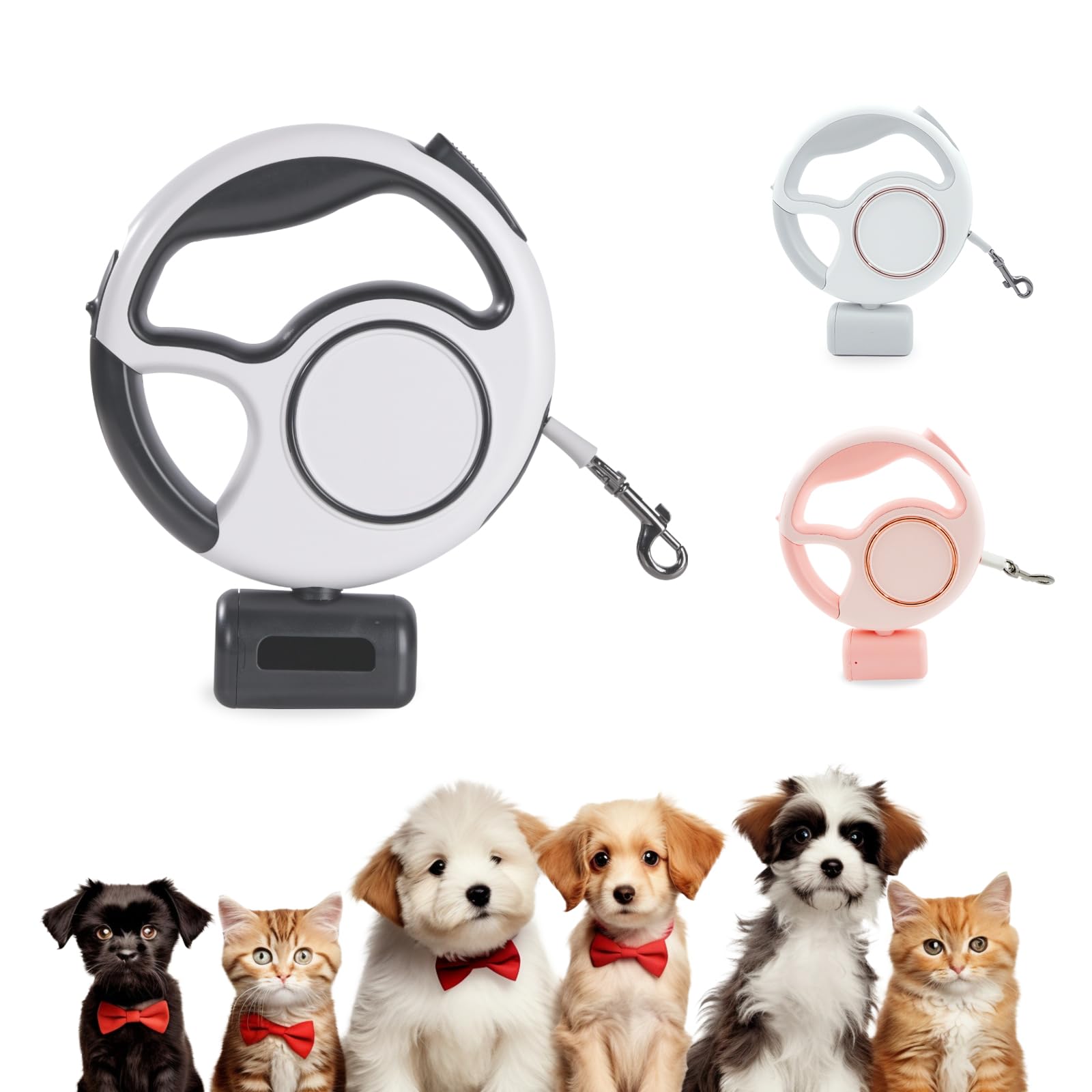 Retractable Dog Leash 4 In 1 With Led Light & Dispenser & Fixed Hanging, 10 Ft Heavy Duty Dog Leash Retractable For Medium Large