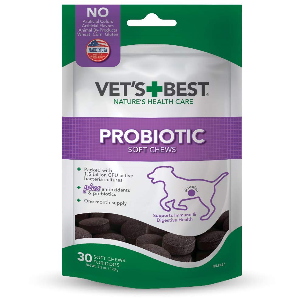 Vets Best Probiotic Soft Chews Dog Supplements | Supports Dog Digestive Health | Promotes A Healthy Gut | 30 Day Supply
