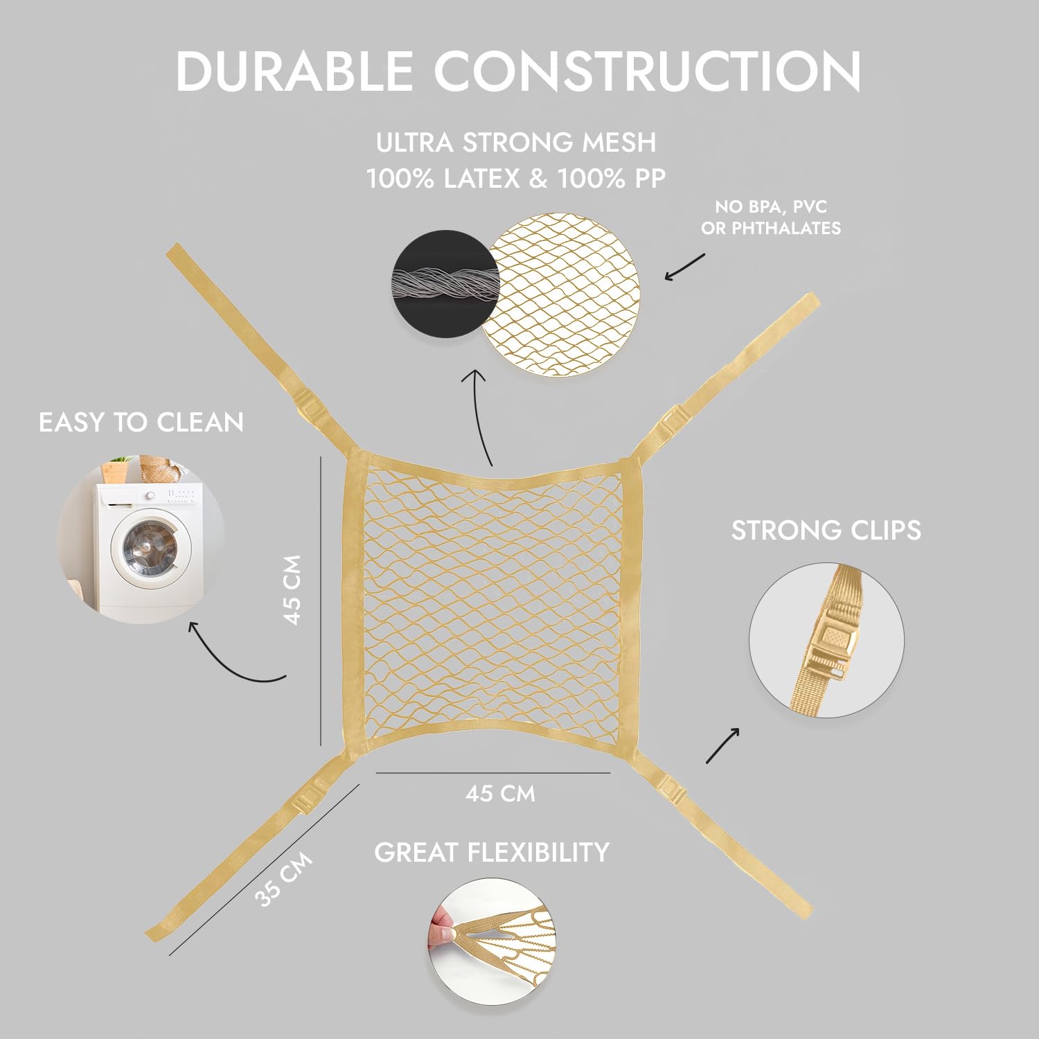 Toddlers Tower Safety Net - Safety Guard for Toddlers Tower - Kitchen Step Tool Toddlers/Kid (Beige) (Beige, 17'' W x 17'' H)