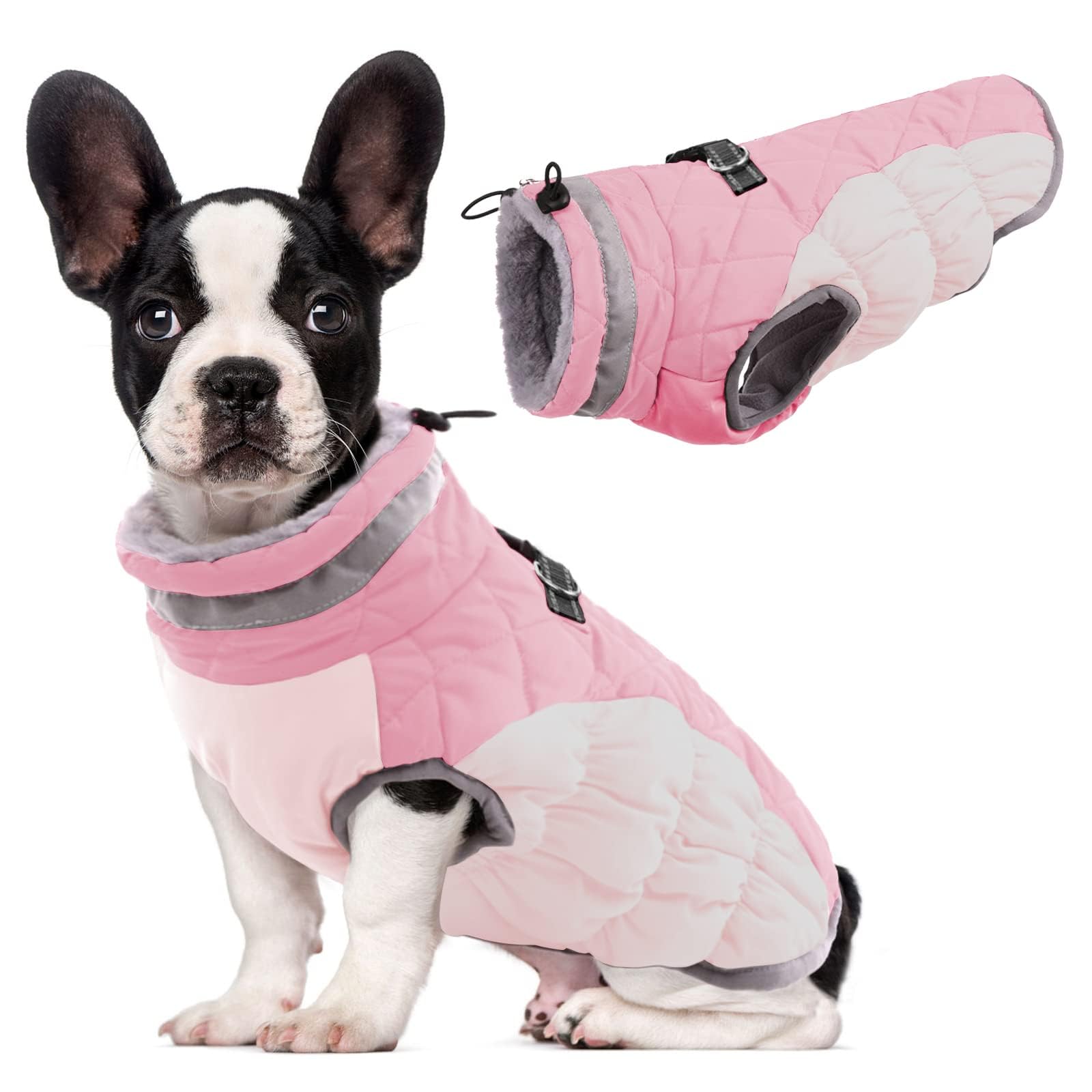 Lelepet Warm Dog Winter Coat Dog Cold Weather Coats Windproof Reflective Turtleneck Dog Fleece Vest With Harness Thick Fleece Li